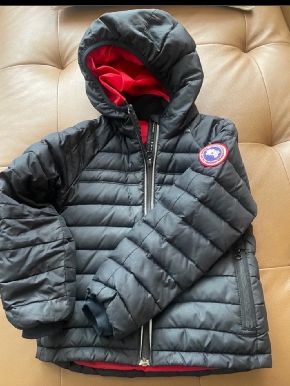 Canada Goose Black Puffer Jacket with Red Lining
